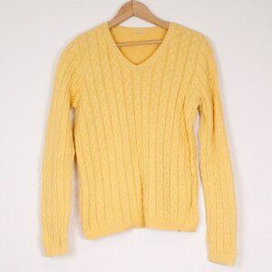 VINTAGE cotton yellow v-neck cable knit summer spring sweater
